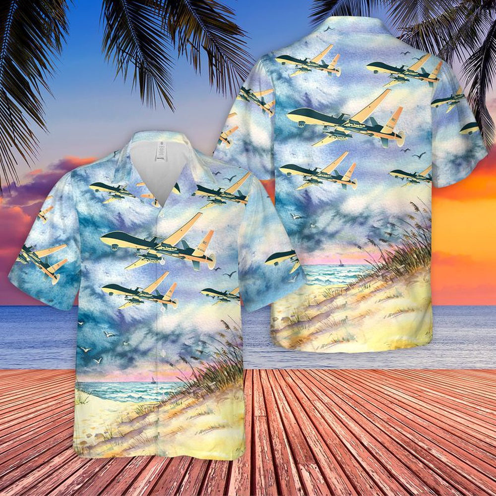Air Force Hawaiian Shirt, US Air Force Michigan Air National Guard 172d Air Support Squadron MQ-9 Reaper Hawaiian Shirt, Airplane Hawaiian Shirt