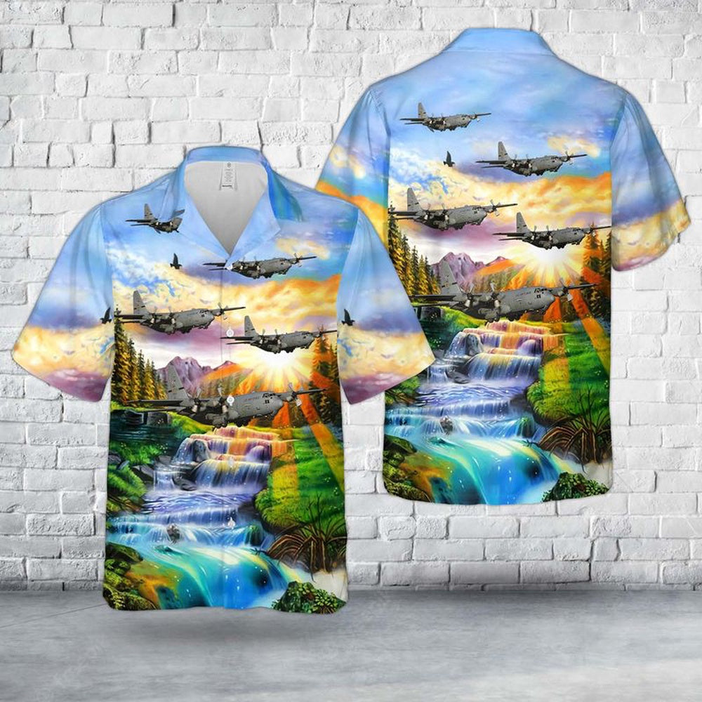 Air Force Hawaiian Shirt, US Air Force Minnesota Air National Guard 109th Airlift Squadron C-130H Hercules Hawaiian Shirt, Airplane Hawaiian Shirt