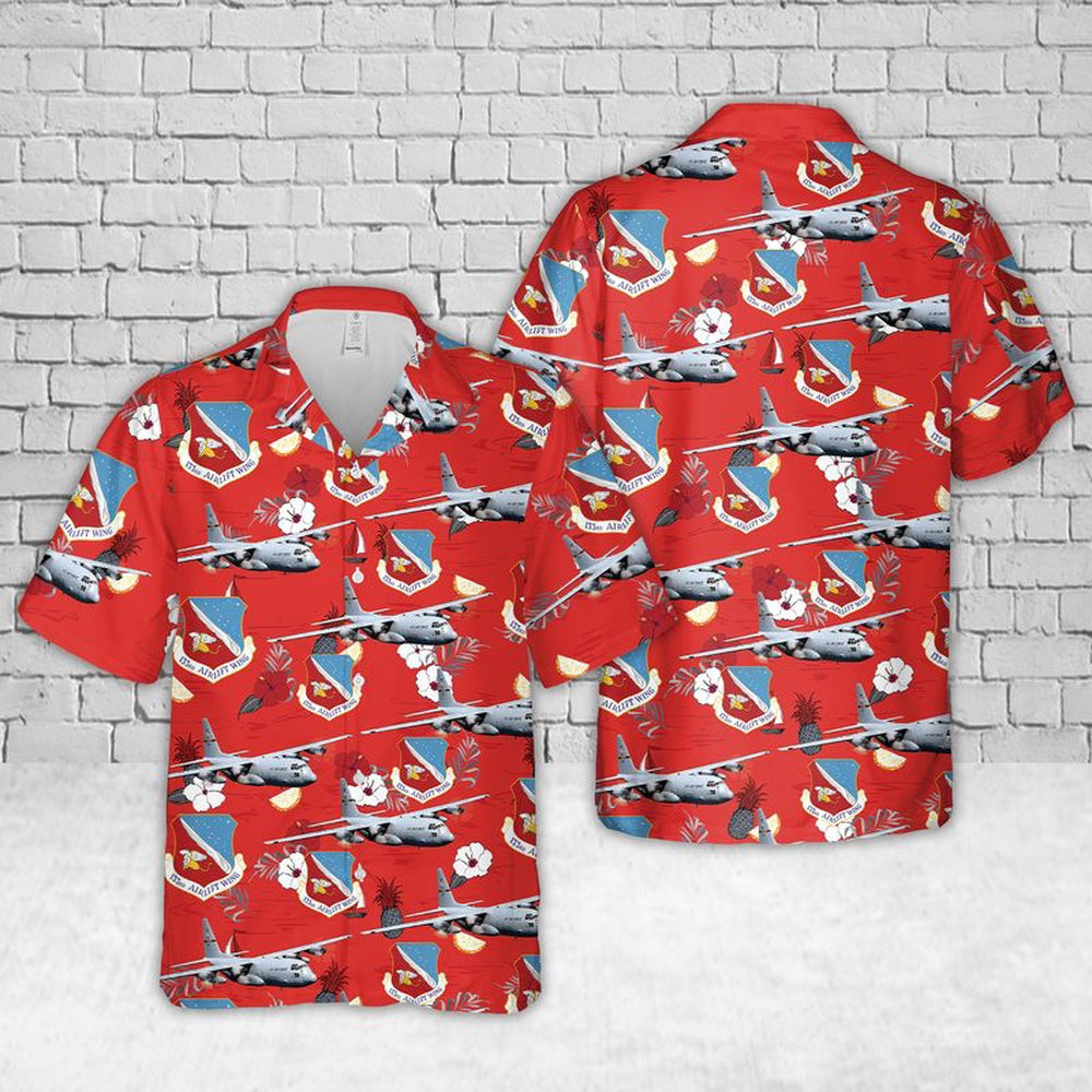 Air Force Hawaiian Shirt, US Air Force Minnesota Air National Guard 133rd Airlift Wing Lockheed C-130H Hercules Hawaiian Shirt
