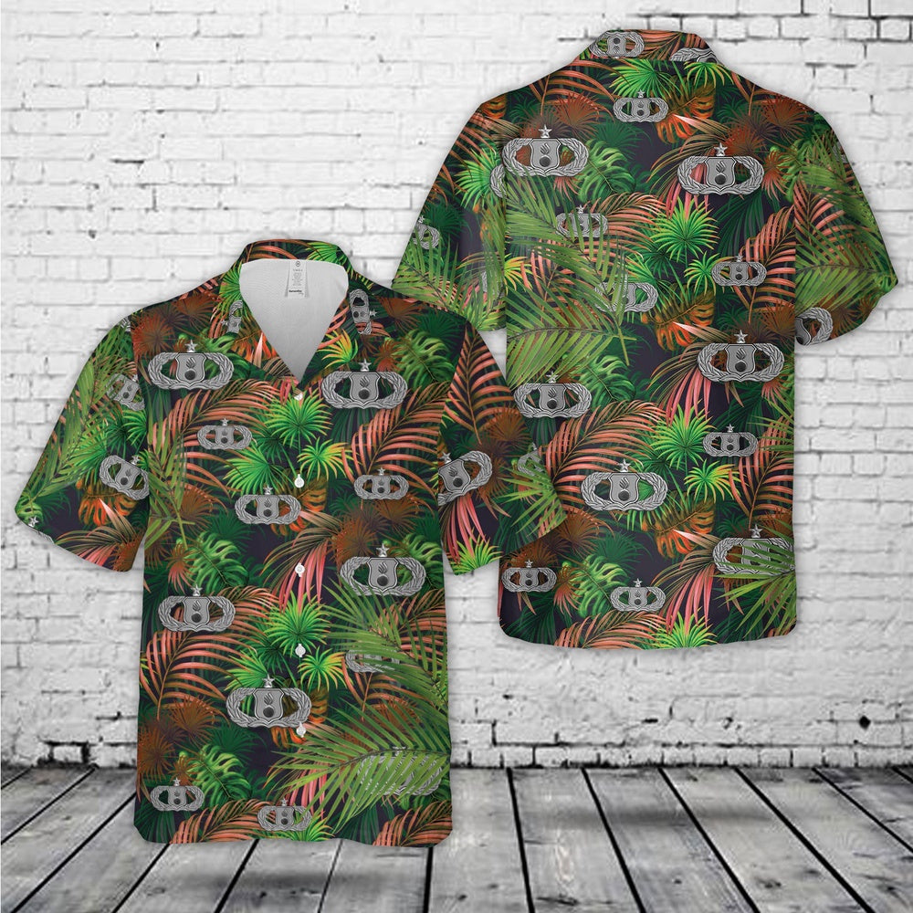 Air Force Hawaiian Shirt, US Air Force Munitions (AMMO) Badge Senior Hawaiian Shirt, Airplane Hawaiian Shirt, Military Aloha Shirts