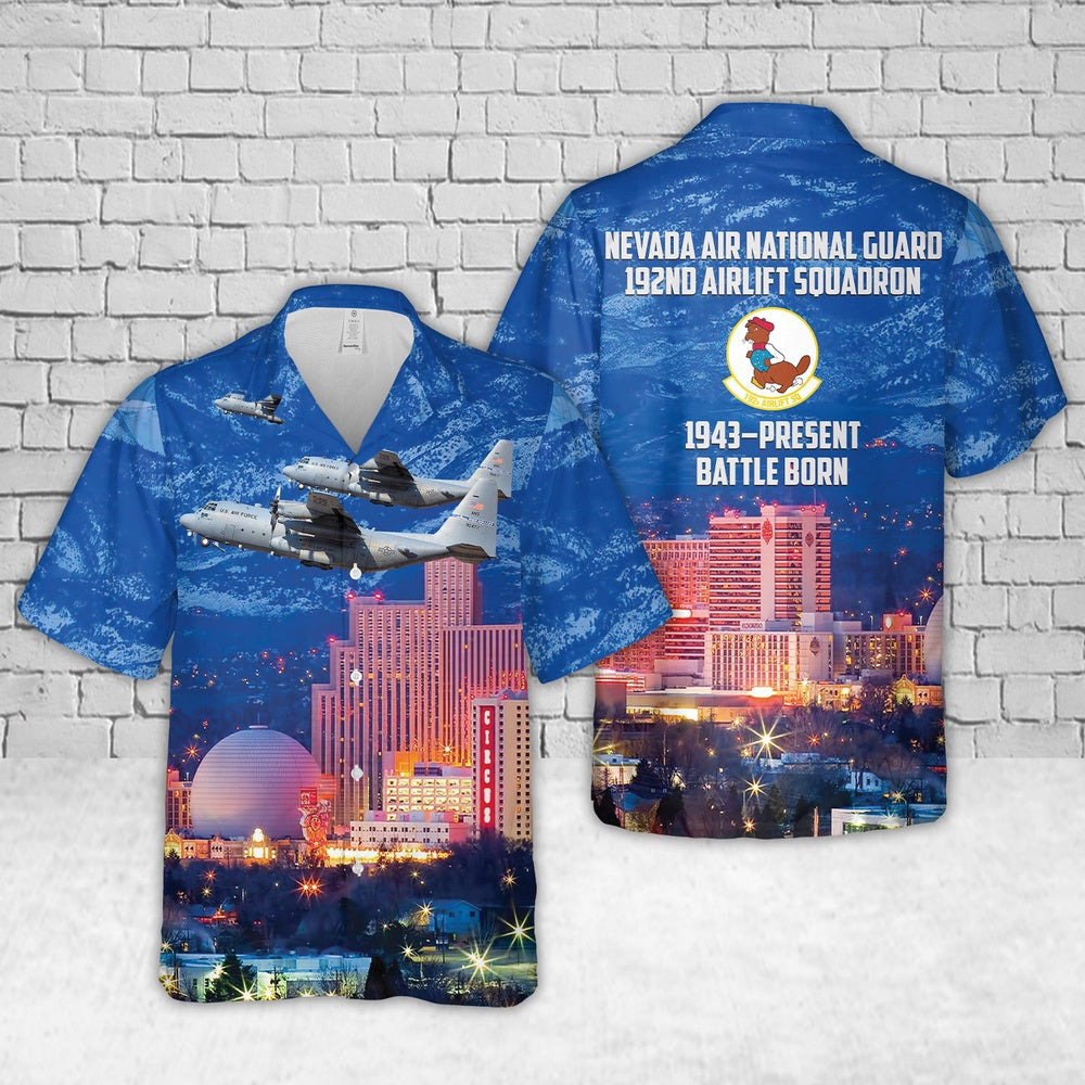 Air Force Hawaiian Shirt, US Air Force Nevada Air National Guard 192nd Airlift Squadron C-130H Scathe View aircraft 79-0477 Hawaiian Shirt