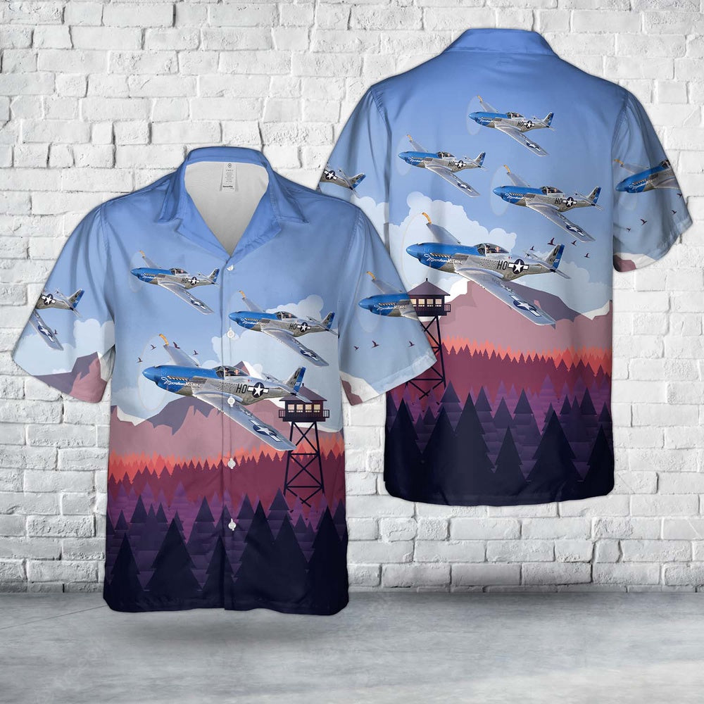 Air Force Hawaiian Shirt, US Air Force North American P-51D Mustang Moonbeam McSwine Hawaiian Shirt, Airplane Hawaiian Shirt, Military Aloha Shirts