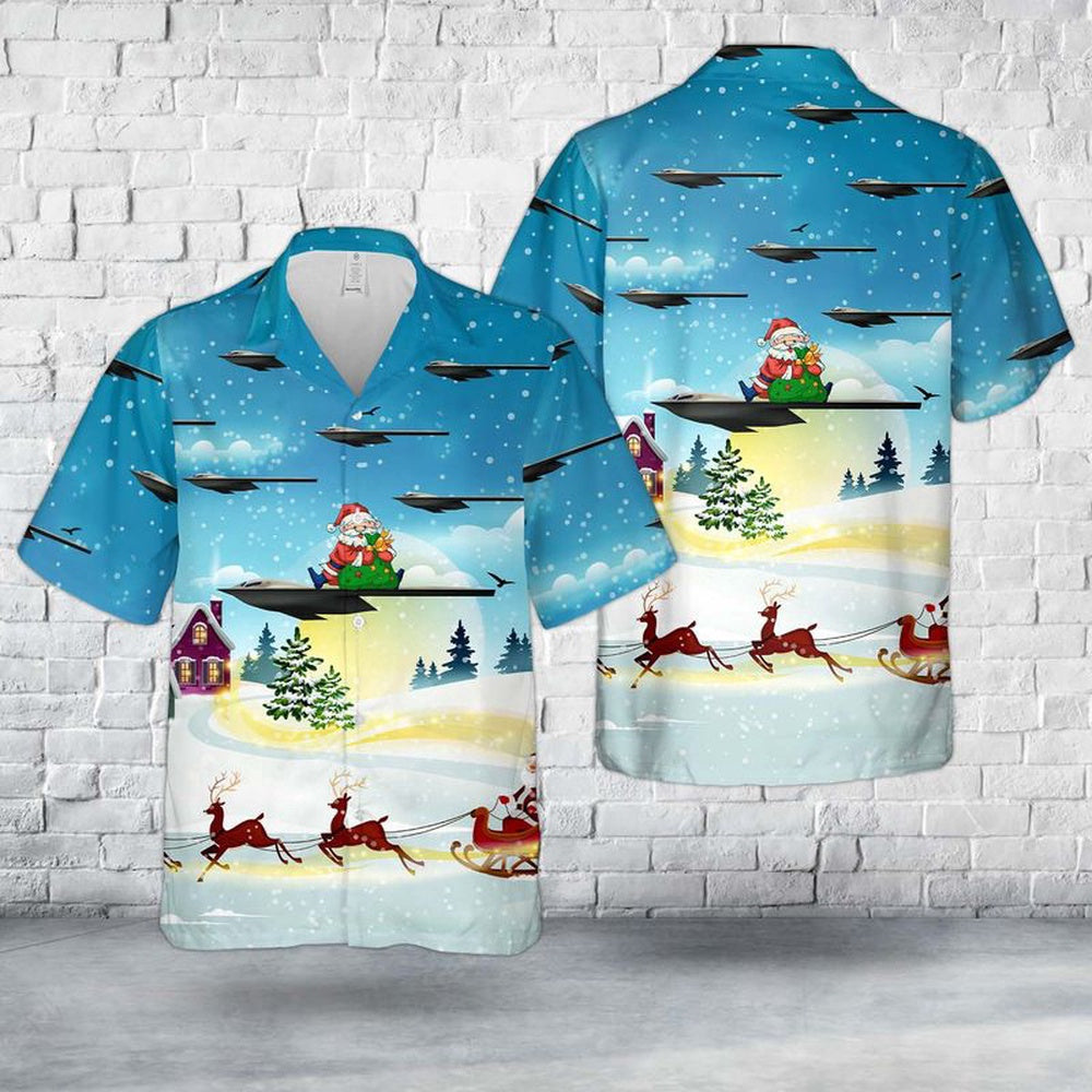 Air Force Hawaiian Shirt, US Air Force Northrop Grumman B-21 Raider Christmas Hawaiian Shirt, Airplane Hawaiian Shirt, Military Aloha Shirts