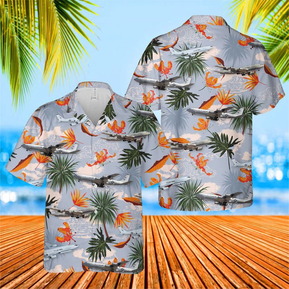 Air Force Hawaiian Shirt, US Air Force Northrop Grumman E-8 Joint STARS Hawaiian Shirt, Airplane Hawaiian Shirt, Military Aloha Shirts