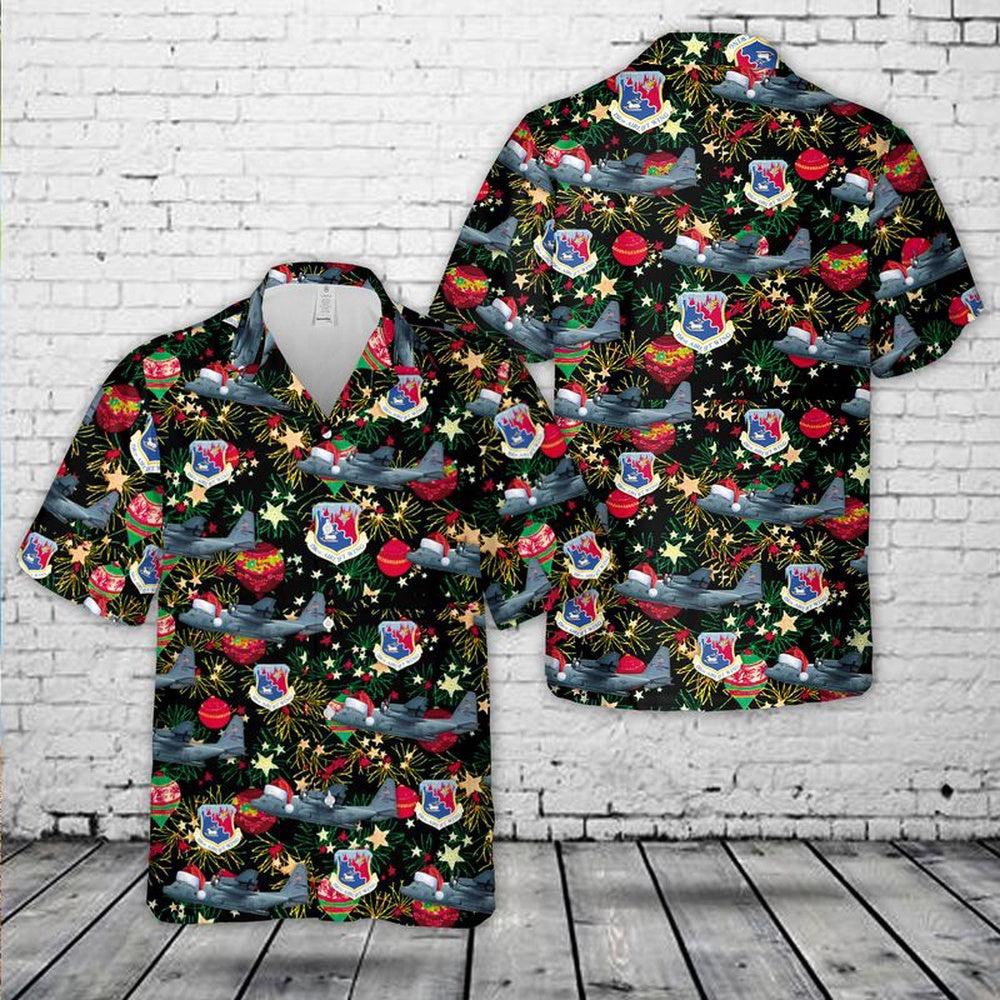 Air Force Hawaiian Shirt, US Air Force Puerto Rico Air National Guard 156th Wing Lockheed WC-130H Hercules Christmas Hawaiian Shirt