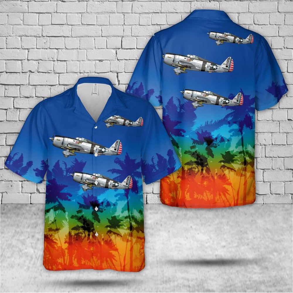 Air Force Hawaiian Shirt, US Air Force Republic P-47D Thunderbolt Of 460th Fighter Squadron Hawaiian Shirt, Airplane Hawaiian Shirt
