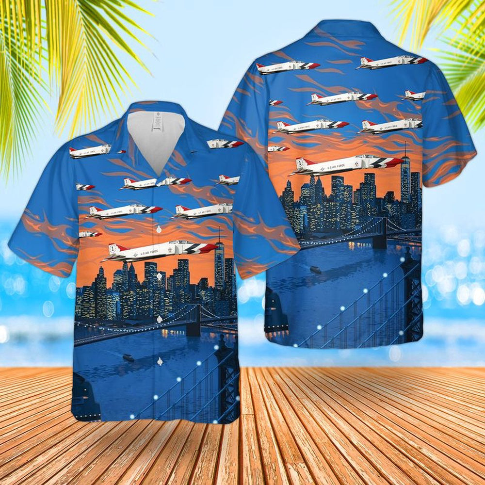 Air Force Hawaiian Shirt, US Air Force Thunderbirds McDonnell Douglas F-4 Phantom II Hawaiian Shirt, Airplane Hawaiian Shirt, Military Aloha Shirts