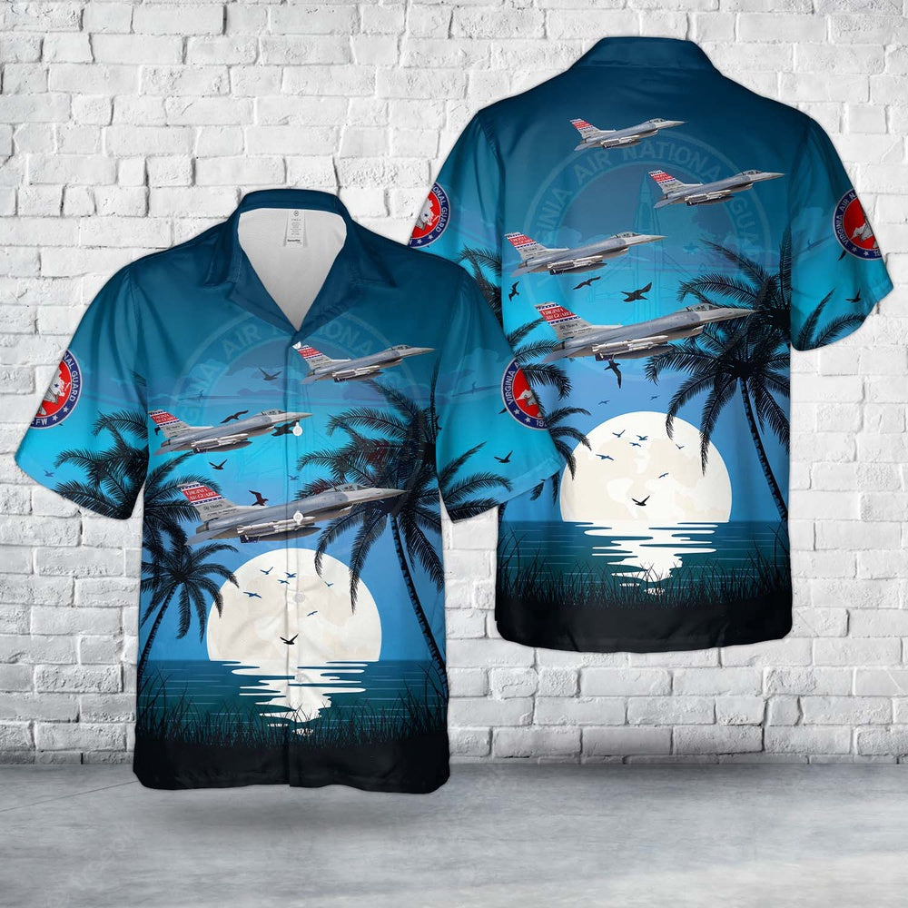 Air Force Hawaiian Shirt, US Air Force Virginia Air National Guard 192nd Wing (192 WG) F-16C Fighting Falcon Hawaiian Shirt, Airplane Hawaiian Shirt