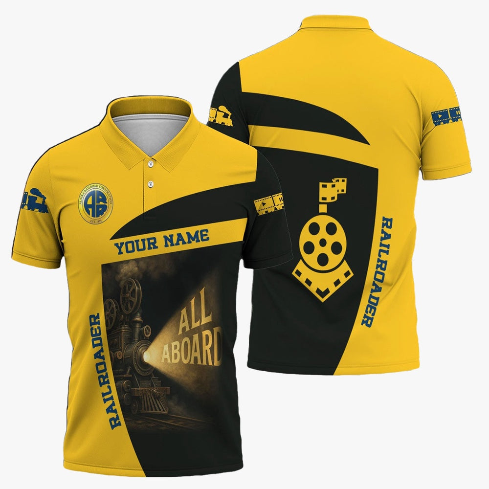 Alaska Railroad Polo Shirt, All Aboard Steam Train Movie Projector Style Shirt
