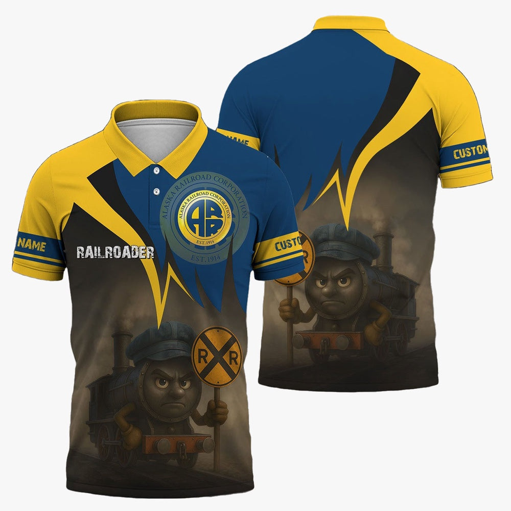 Alaska Railroad Polo Shirt, Angry Train Polo Shirt, Gift Idea For Train Lover