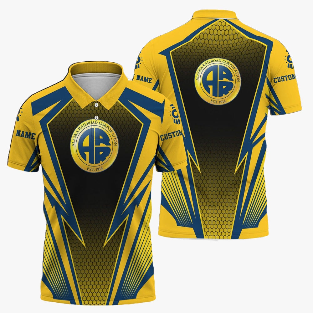 Alaska Railroad Polo Shirt, Lightning Graphic Style Shirt Gift Idea For Train Lover