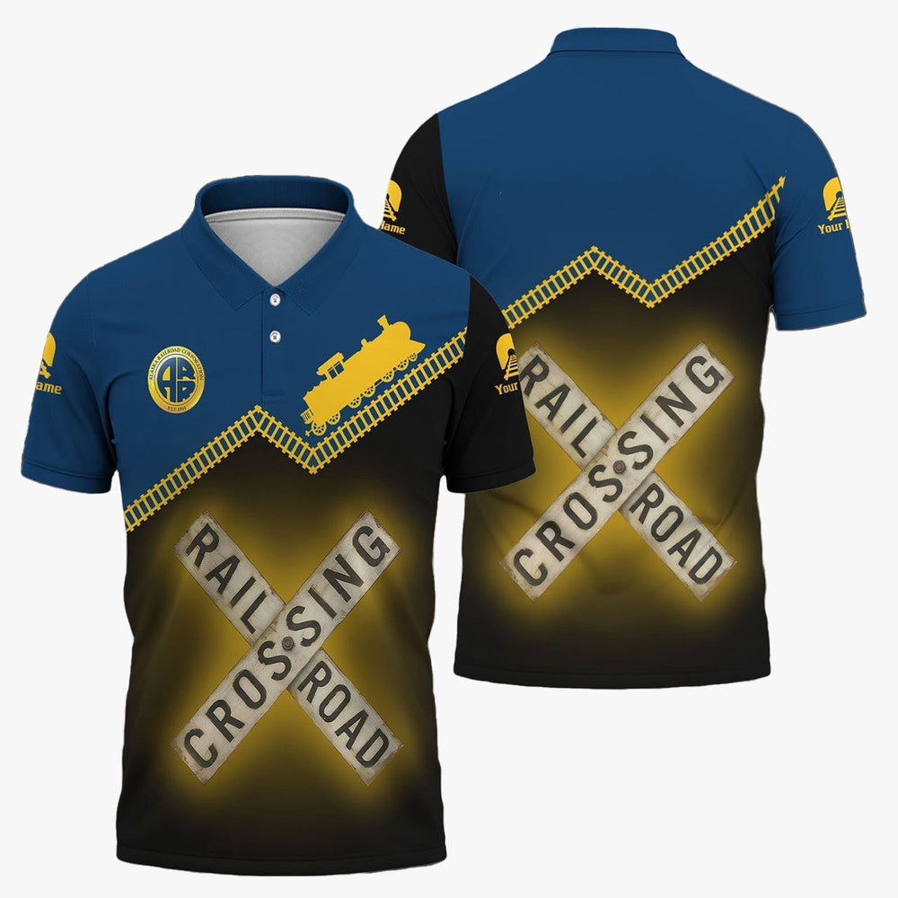 Alaska Railroad Polo Shirt, Railroad Crossing Printed Train Track Shirt