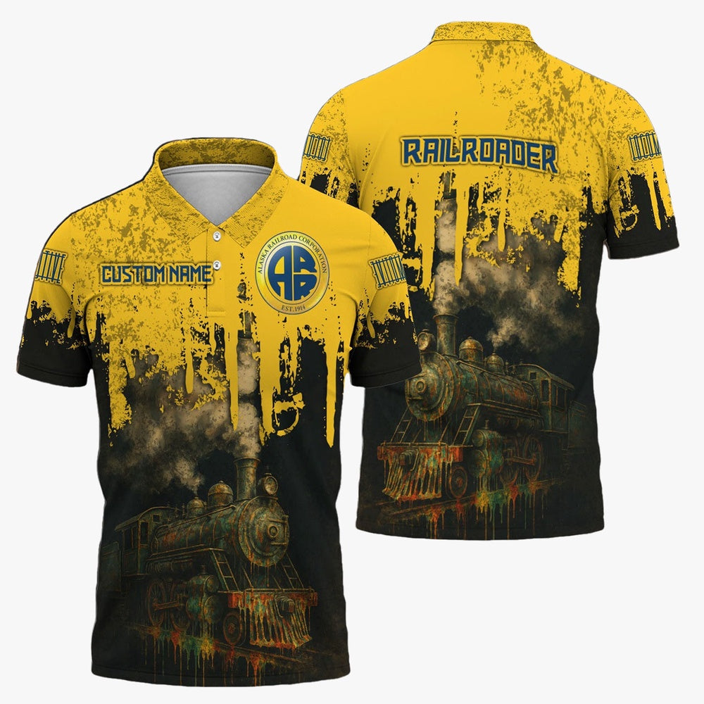 Alaska Railroad Polo Shirt, Vintage Train Art Style Shirt For Locomotive Fans