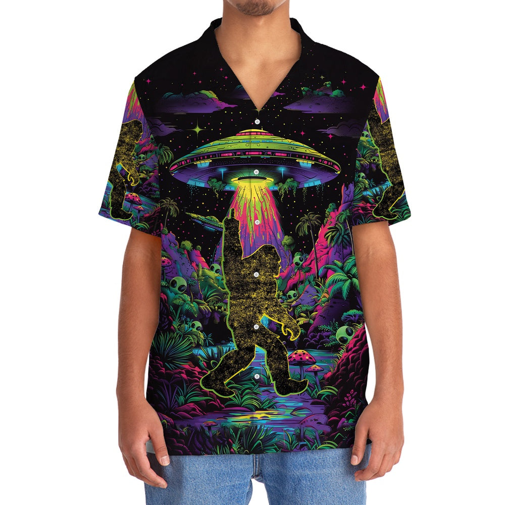 Alien Bigfoot Night Hawaiian Shirt, Funny Hawaiian Shirt, Cool Hawaiian Shirts, Best Hawaiian Shirts