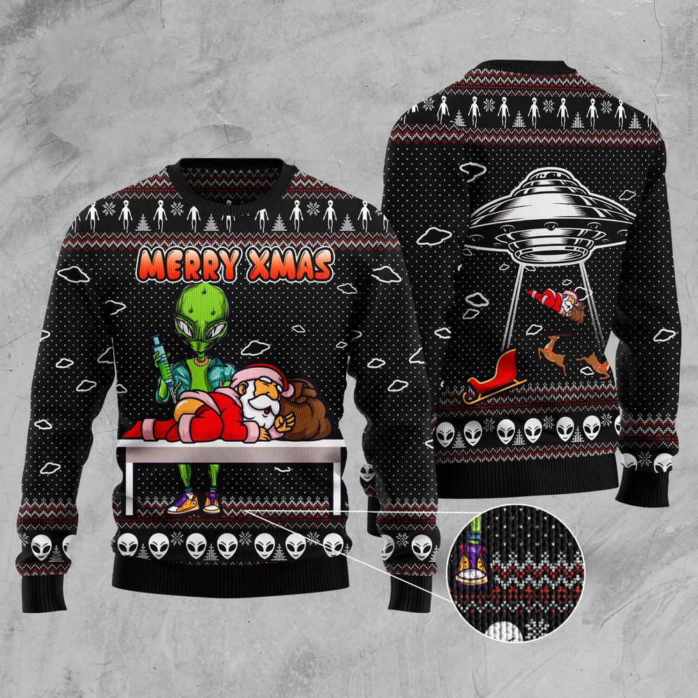 Alien Merry Xmas Ugly Christmas Sweater, Funny Xmas Sweater, Sweater Xmas