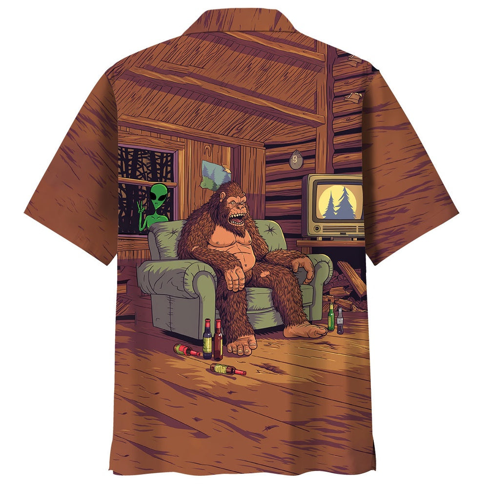 Alien Stalk Bigfoot House Hawaiian Shirt, Funny Hawaiian Shirt, Cool Hawaiian Shirts, Best Hawaiian Shirts