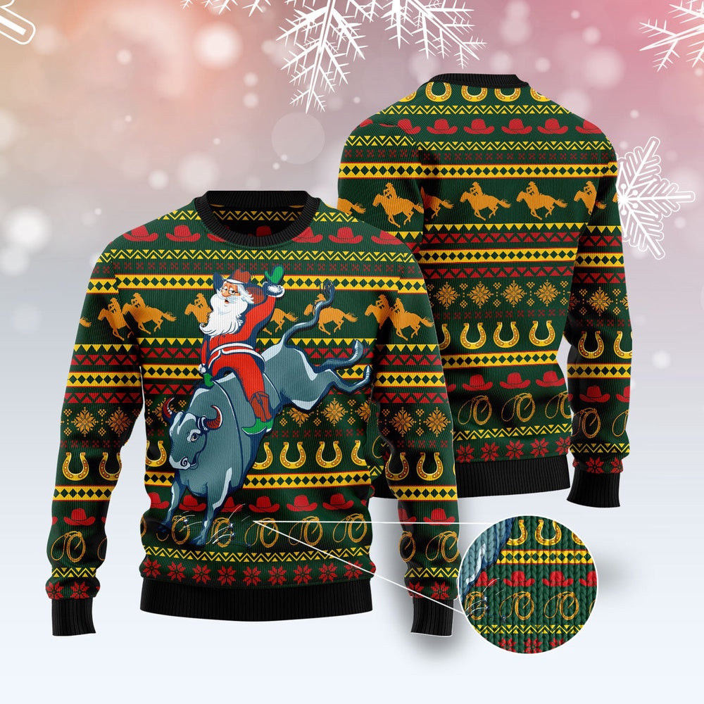 Amazing Cowboy Santa Claus Ugly Christmas Sweater, Funny Xmas Sweater, Sweater Xmas