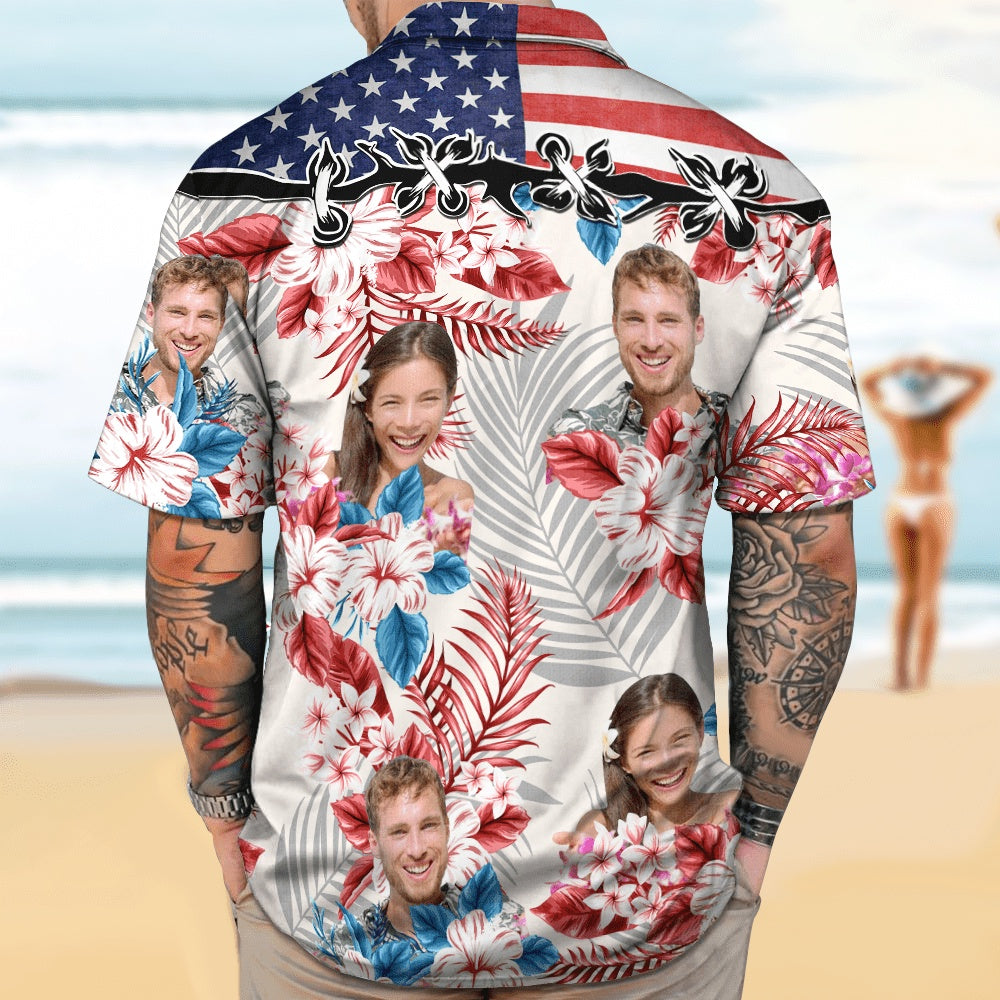 America Flag Hawaiian Shirt Upload Photo, Custom Hawaiian Shirts With Face