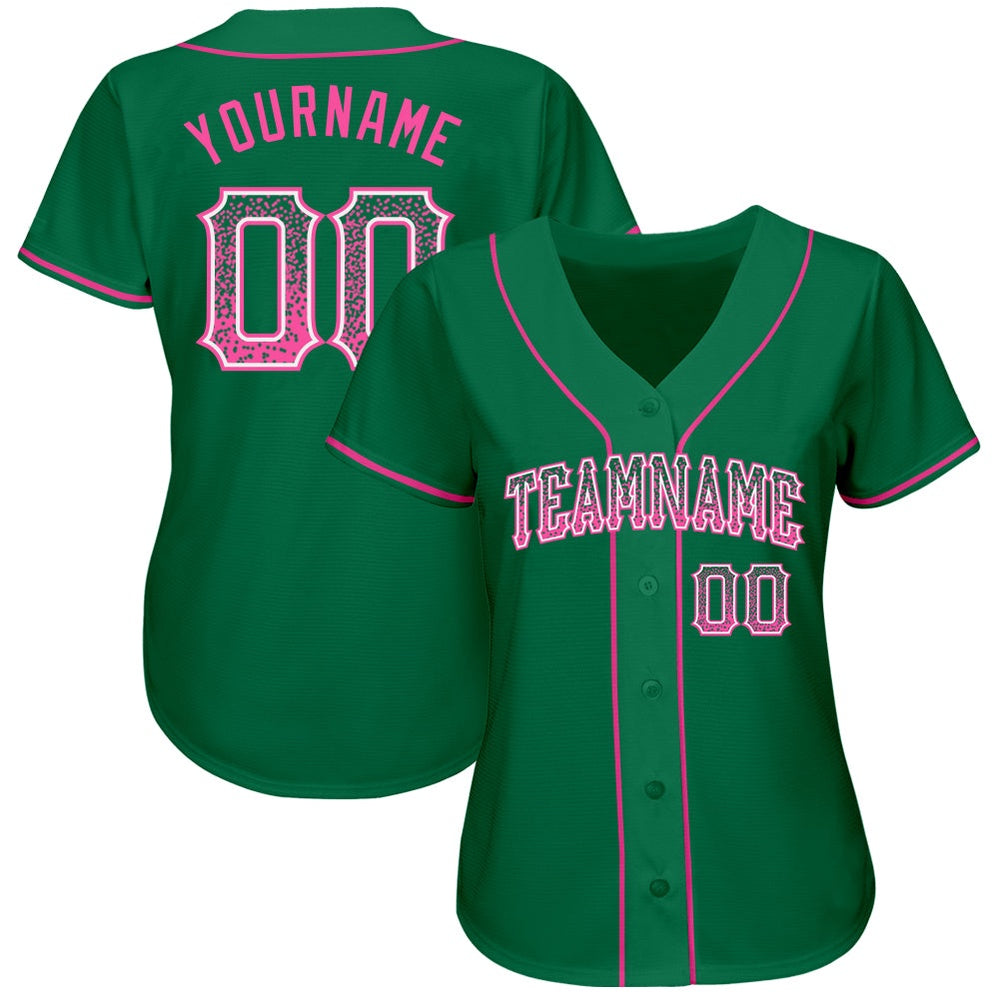 American Baseball Jersey, Custom Kelly Green Pink White Authentic Drift Fashion Baseball Jersey, Baseball Jersey Name