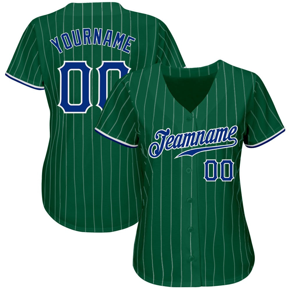 American Baseball Jersey, Custom Kelly Green White Pinstripe Royal White Authentic Baseball Jersey, Baseball Jersey Name