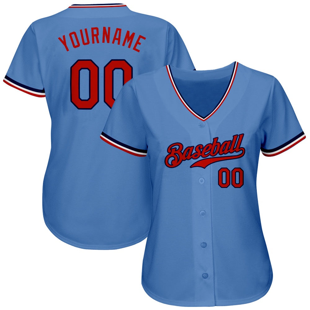 American Baseball Jersey, Custom Light Blue Red Navy Authentic Baseball Jersey, Baseball Jersey Name