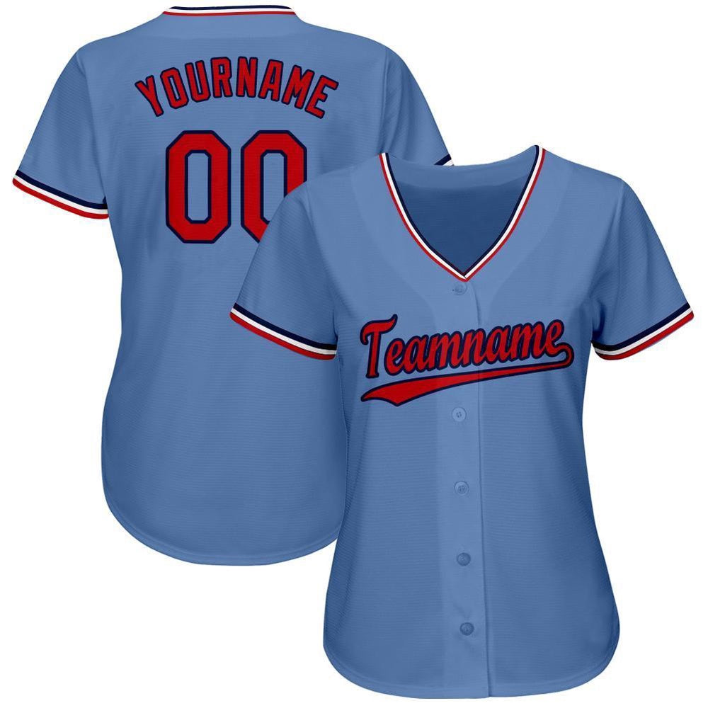 American Baseball Jersey, Custom Light Blue Red Navy Baseball Jersey, Baseball Jersey Name