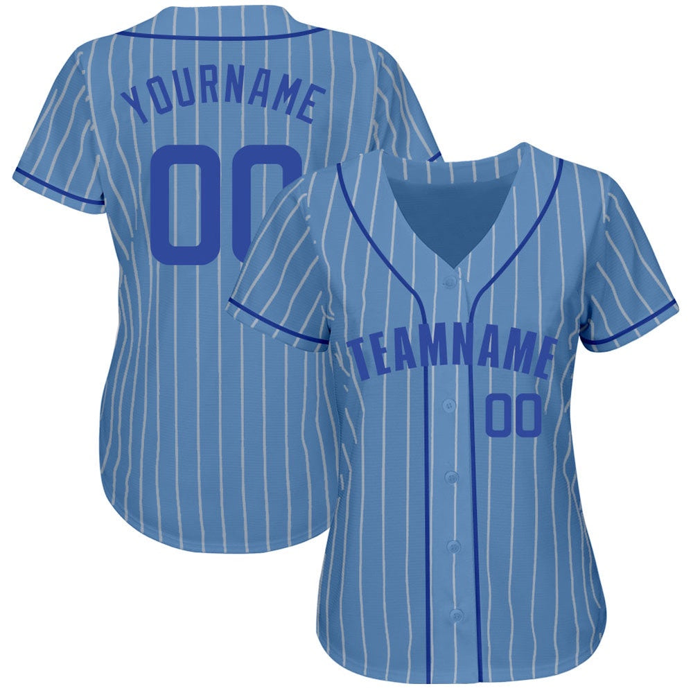 American Baseball Jersey, Custom Light Blue White Pinstripe Royal Authentic Baseball Jersey, Baseball Jersey Name