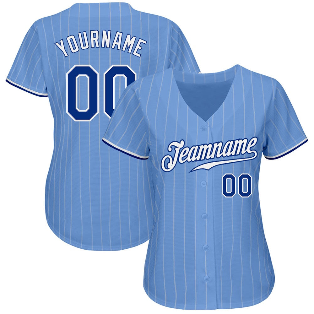 American Baseball Jersey, Custom Light Blue White Pinstripe Royal White Authentic Baseball Jersey, Baseball Jersey Name