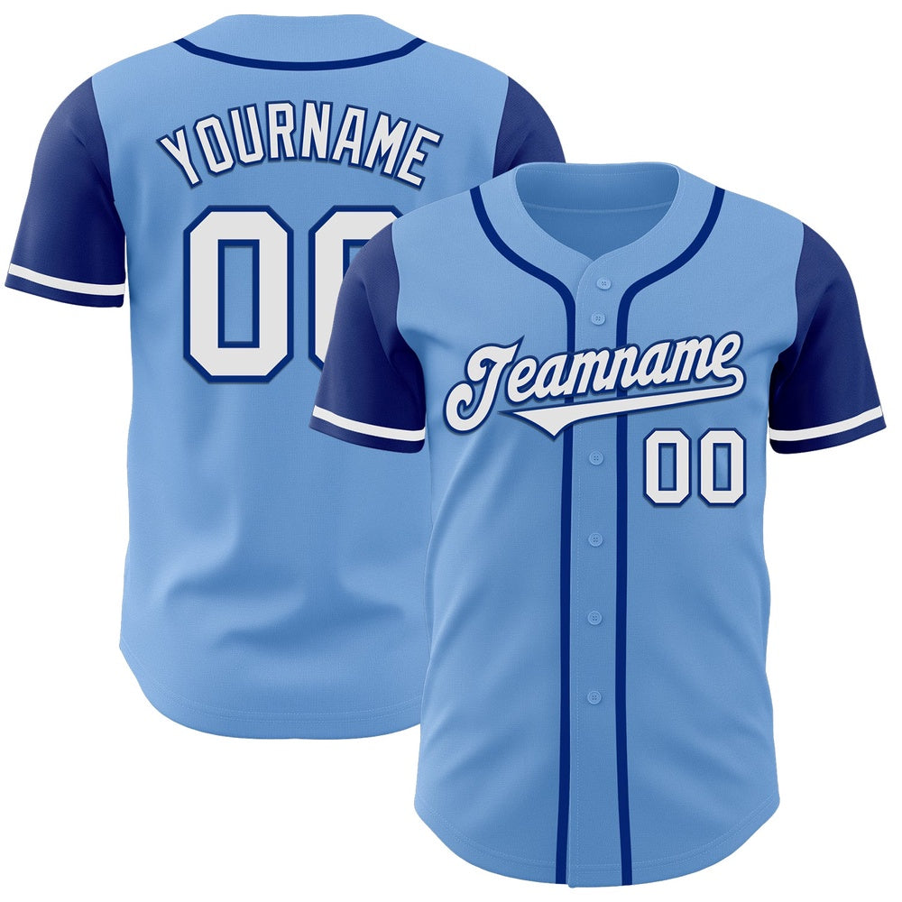 American Baseball Jersey, Custom Light Blue White Royal Authentic Two Tone Baseball Jersey, Baseball Jersey Name