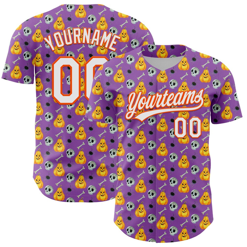 American Baseball Jersey, Custom Medium Purple White Orange 3D Halloween Authentic Baseball Jersey, Baseball Jersey Name
