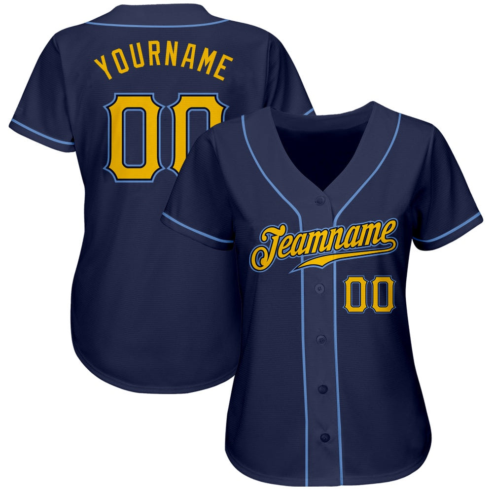 American Baseball Jersey, Custom Navy Gold Light Blue Authentic Baseball Jersey, Baseball Jersey Name