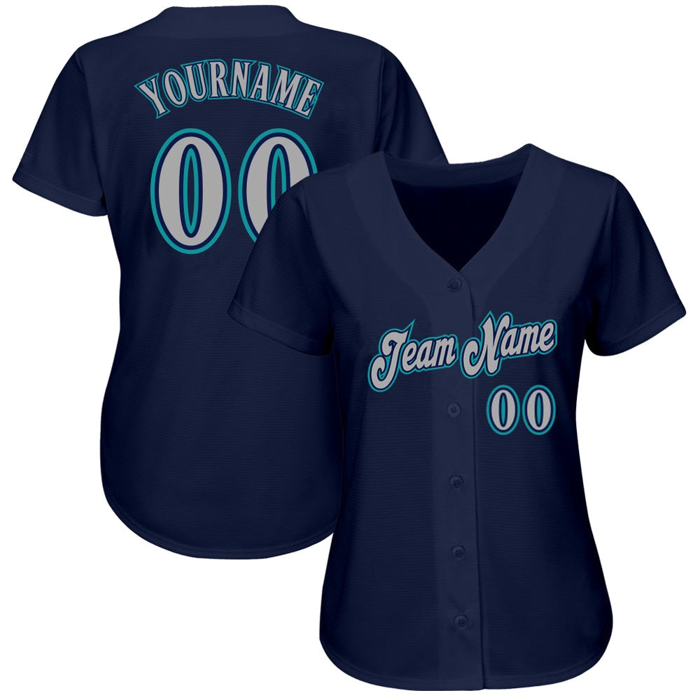 American Baseball Jersey, Custom Navy Gray Teal Authentic Baseball Jersey, Baseball Jersey Name