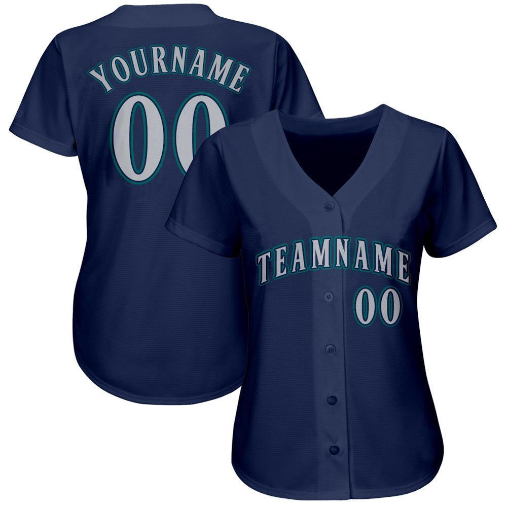 American Baseball Jersey, Custom Navy Gray Teal Baseball Jersey, Baseball Jersey Name
