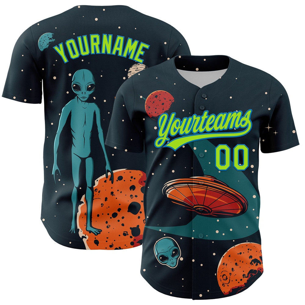 American Baseball Jersey, Custom Navy Neon Green Blue 3D Halloween Authentic Baseball Jersey, Baseball Jersey Name