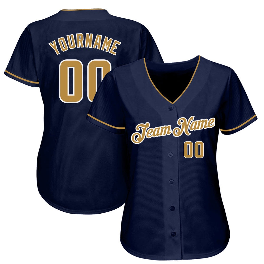 American Baseball Jersey, Custom Navy Old Gold White Authentic Baseball Jersey, Baseball Jersey Name