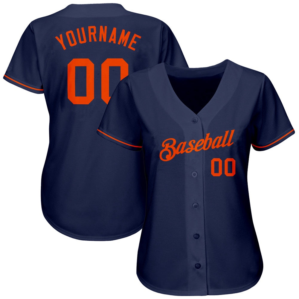 American Baseball Jersey, Custom Navy Orange Authentic Baseball Jersey, Baseball Jersey Name