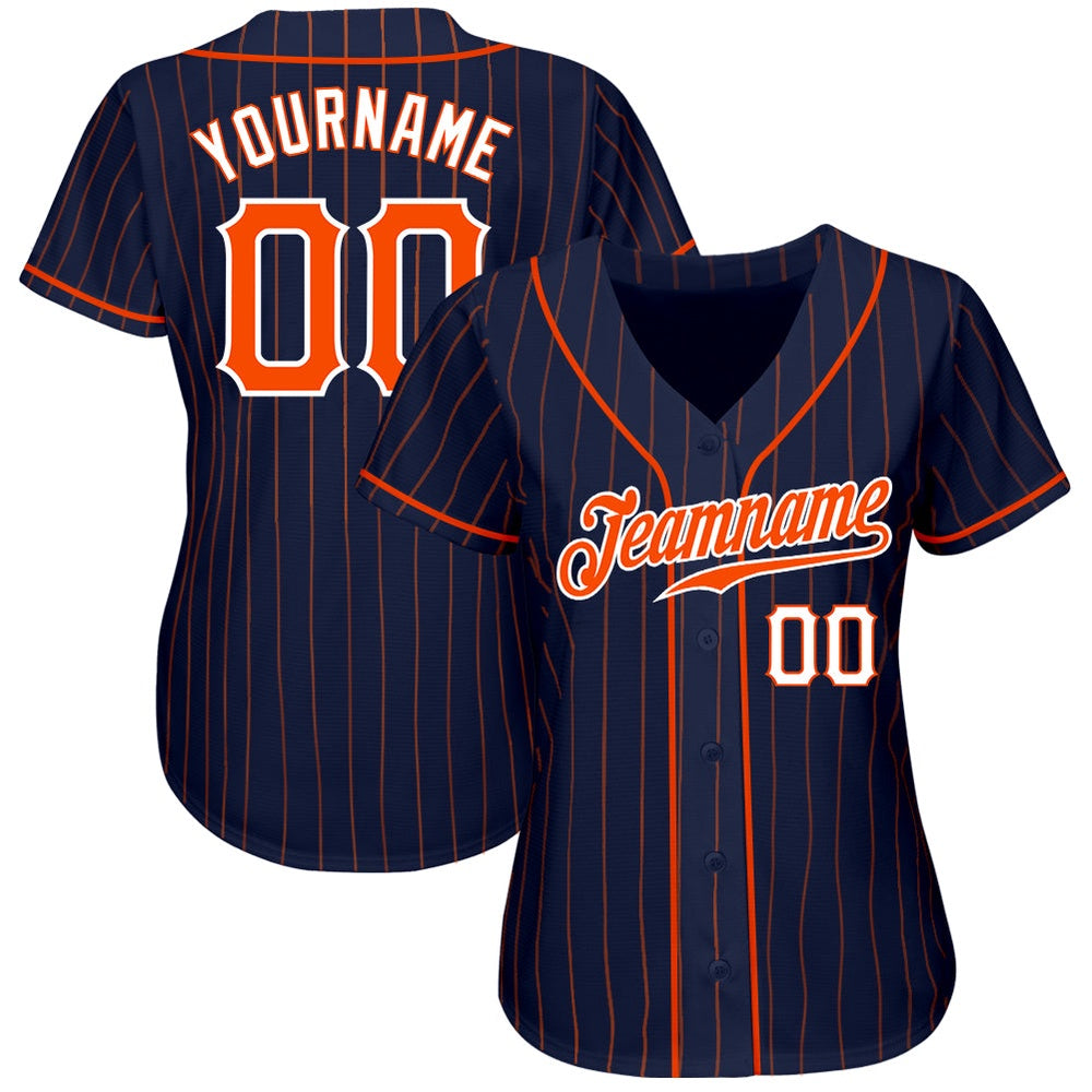 American Baseball Jersey, Custom Navy Orange Pinstripe Orange White Authentic Baseball Jersey, Baseball Jersey Name