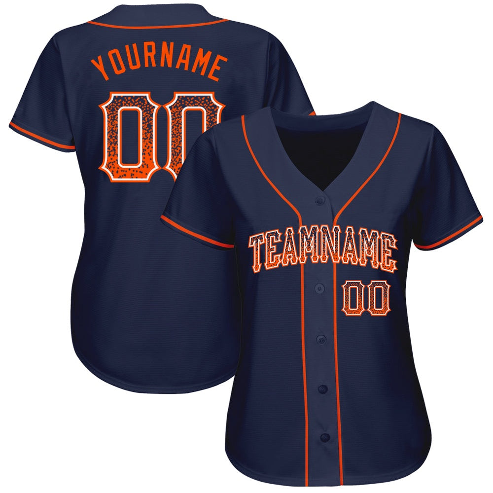 American Baseball Jersey, Custom Navy Orange White Authentic Drift Fashion Baseball Jersey, Baseball Jersey Name