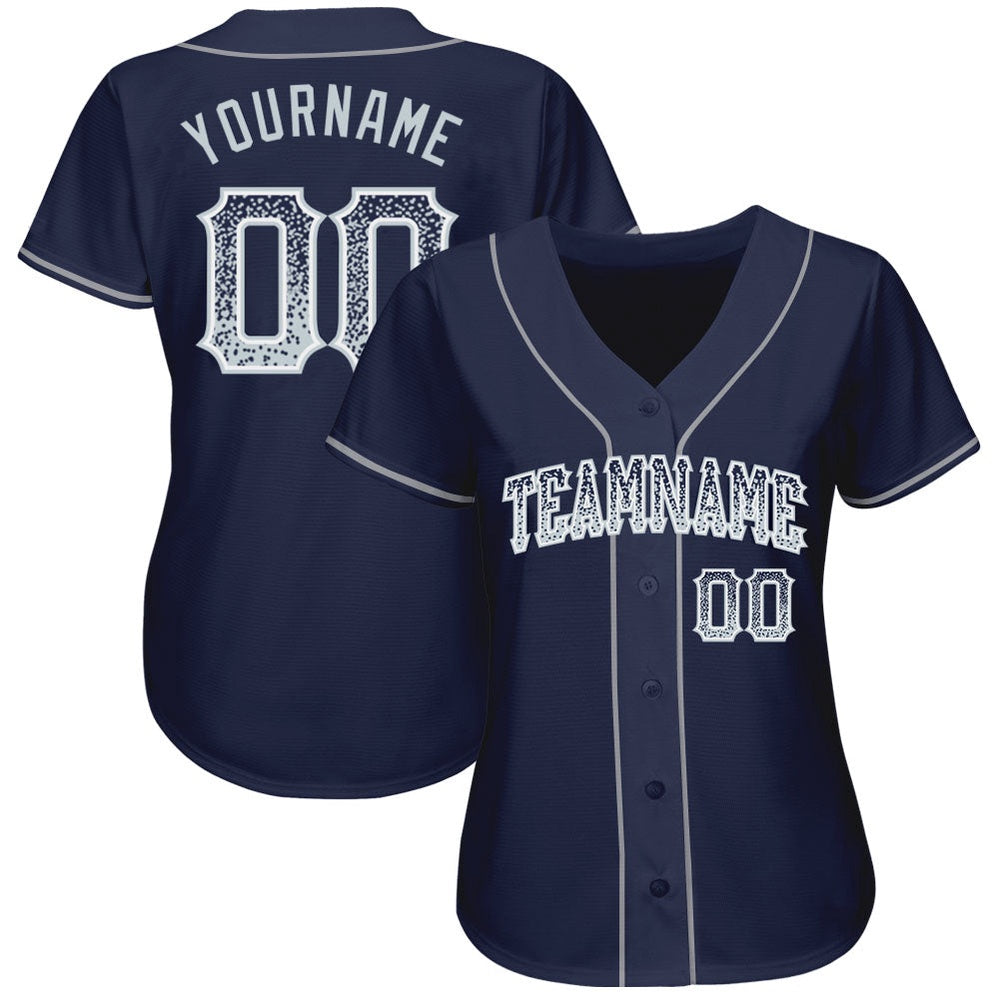 American Baseball Jersey, Custom Navy Silver White Authentic Drift Fashion Baseball Jersey, Baseball Jersey Name