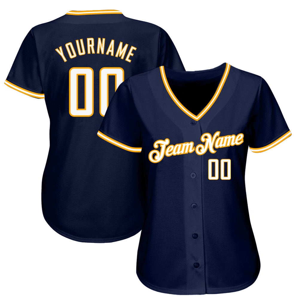 American Baseball Jersey, Custom Navy White Gold Authentic Baseball Jersey, Baseball Jersey Name