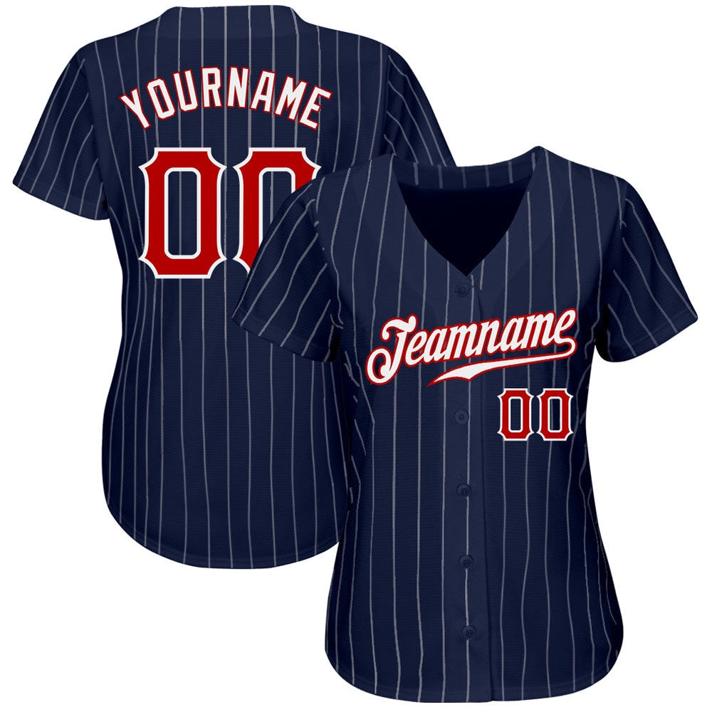 American Baseball Jersey, Custom Navy White Pinstripe Red White Authentic Baseball Jersey, Baseball Jersey Name