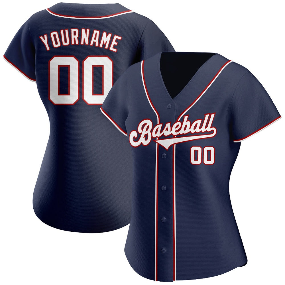 American Baseball Jersey, Custom Navy White Red Authentic Baseball Jersey, Baseball Jersey Name