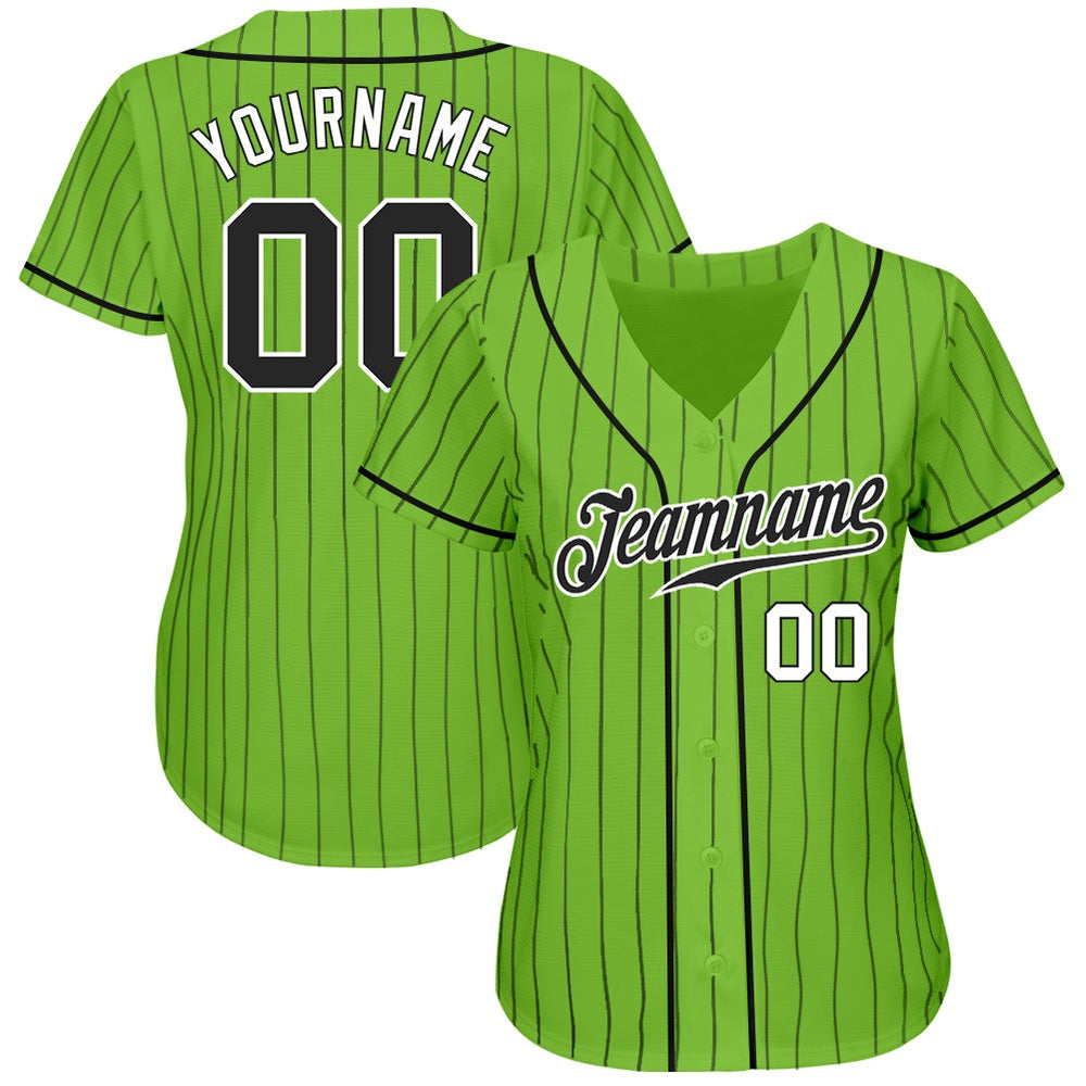 American Baseball Jersey, Custom Neon Green Black Pinstripe Black White Authentic Baseball Jersey, Baseball Jersey Name