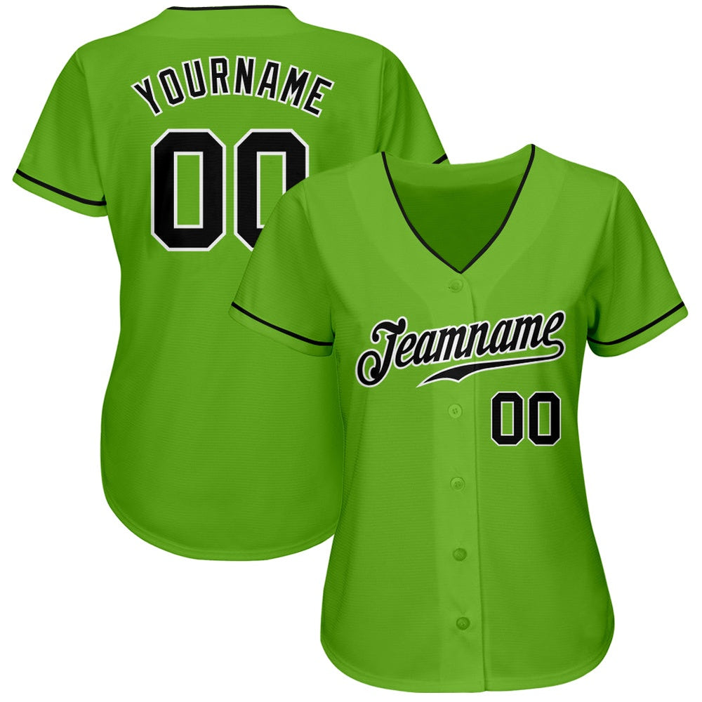 American Baseball Jersey, Custom Neon Green Black White Authentic Baseball Jersey, Baseball Jersey Name