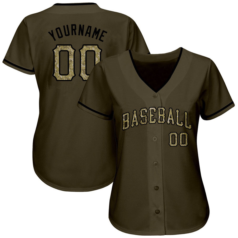 American Baseball Jersey, Custom Olive Camo Black Authentic Salute To Service Baseball Jersey, Baseball Jersey Name