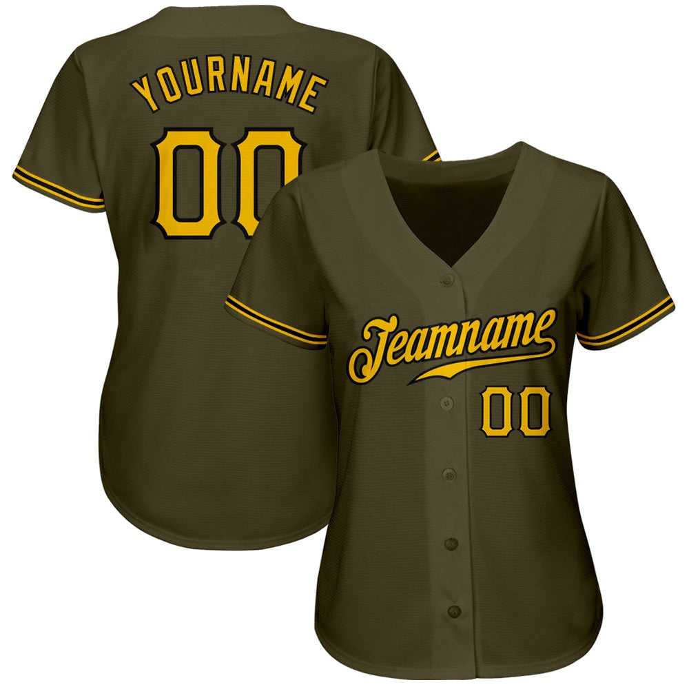 American Baseball Jersey, Custom Olive Gold Black Authentic Salute To Service Baseball Jersey, Baseball Jersey Name
