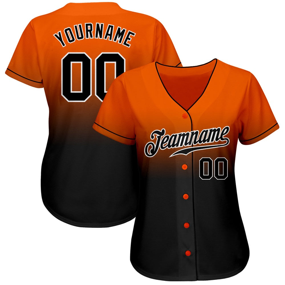 American Baseball Jersey, Custom Orange Black White Authentic Fade Fashion Baseball Jersey, Baseball Jersey Name