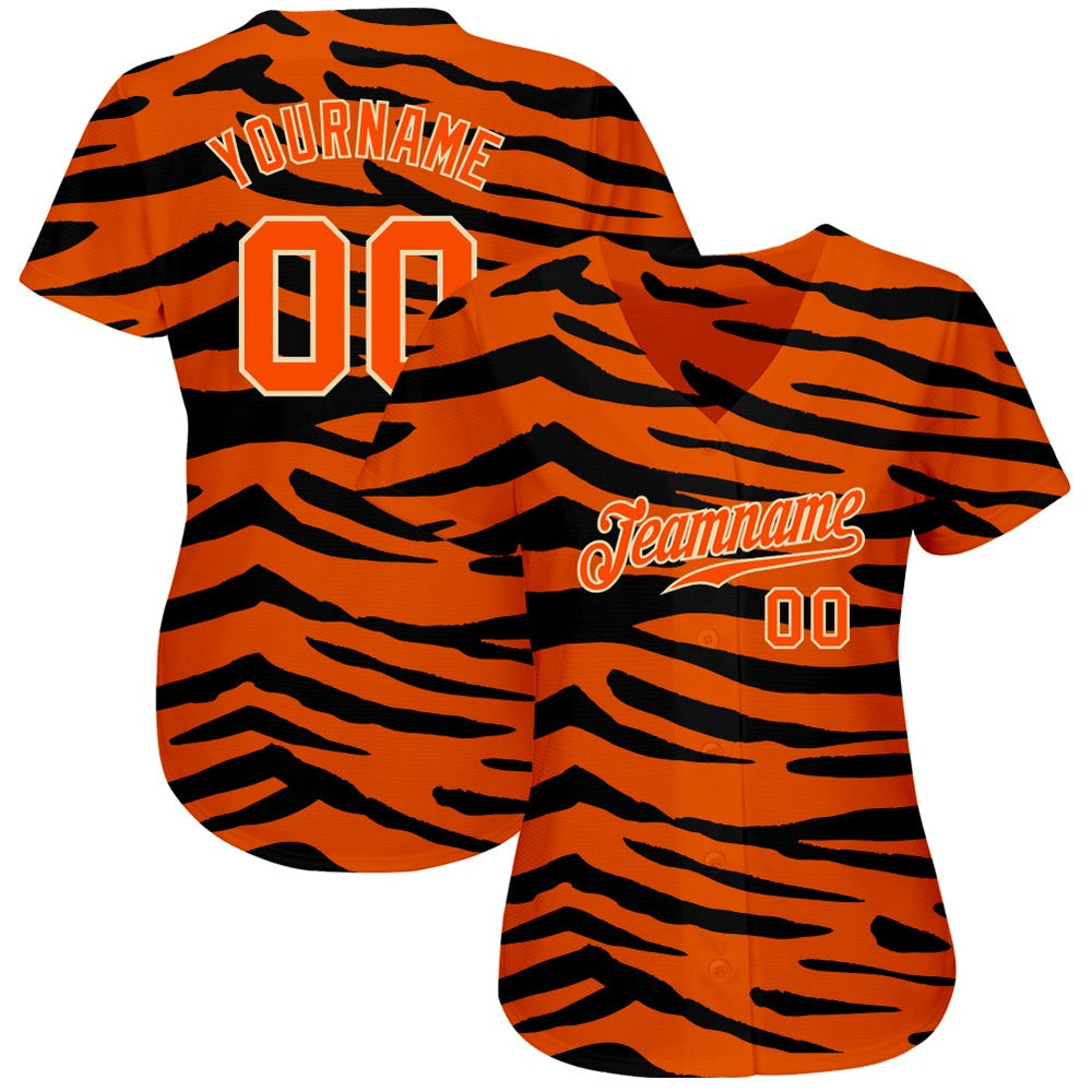 American Baseball Jersey, Custom Orange Orange Black 3D Pattern Design Tiger Authentic Baseball Jersey, Baseball Jersey Name