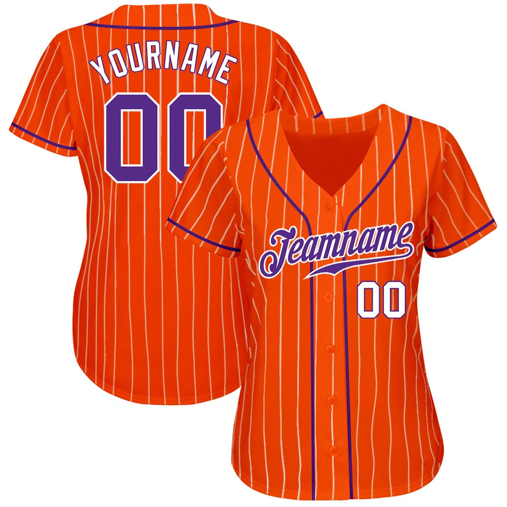 American Baseball Jersey, Custom Orange White Pinstripe Purple White Authentic Baseball Jersey, Baseball Jersey Name