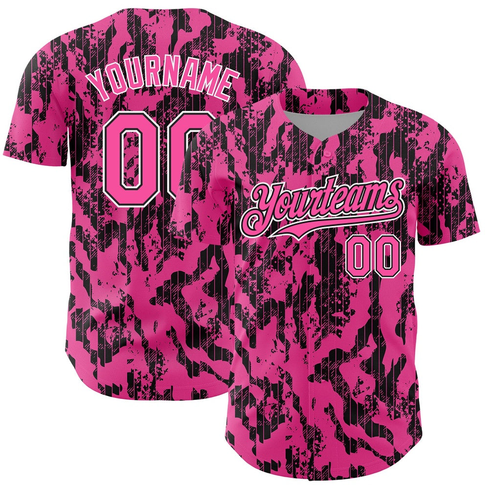 American Baseball Jersey, Custom Pink Black White 3D Pattern Design Abstract Fluid Authentic Baseball Jersey, Baseball Jersey Name